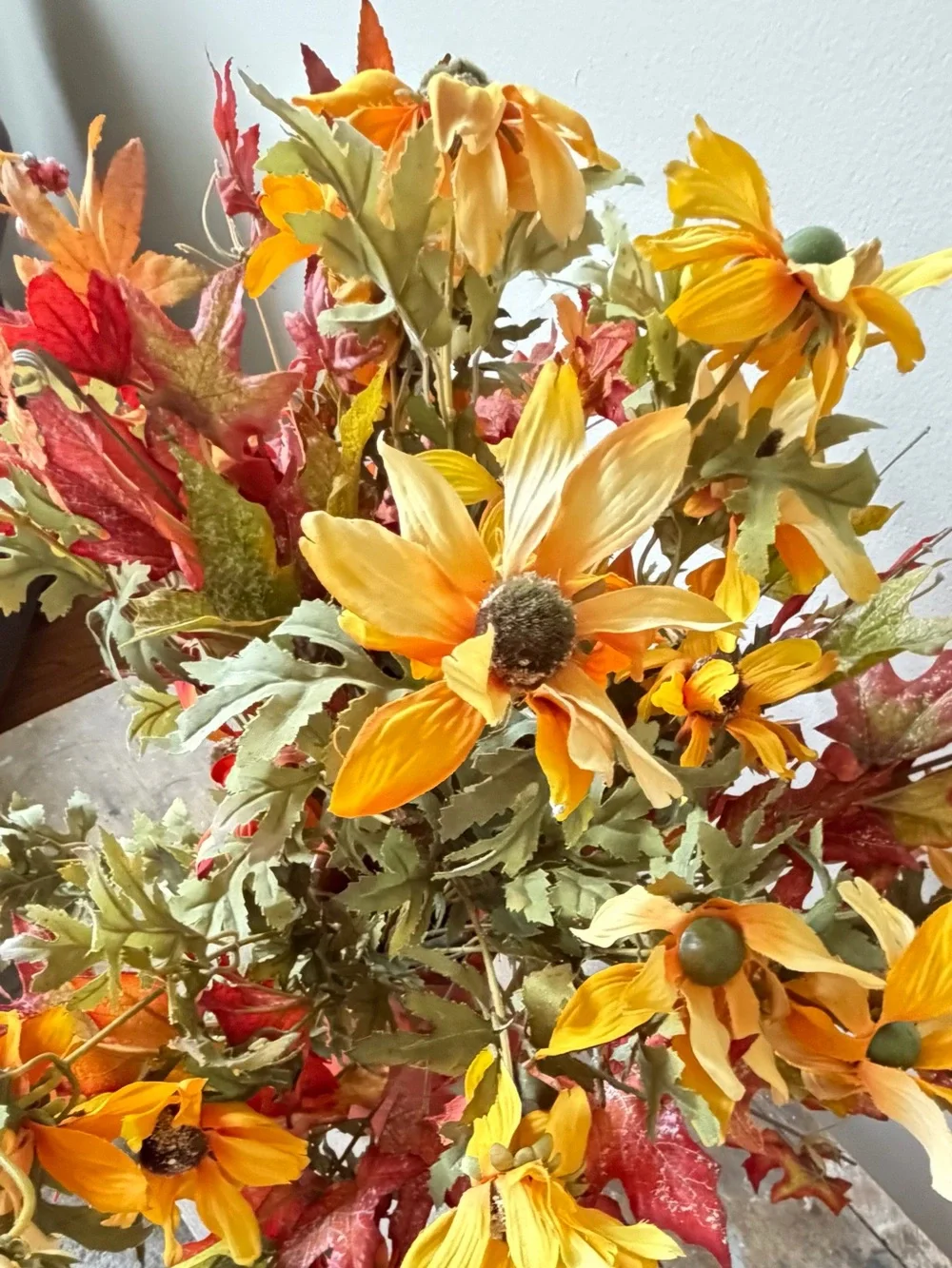 Autumn Harvest Faux Floral Arrangement in Burnt Orange Vase -